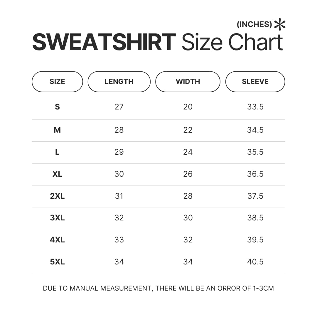 Sweatshirt Size Chart - Demon Slayer UK Shop