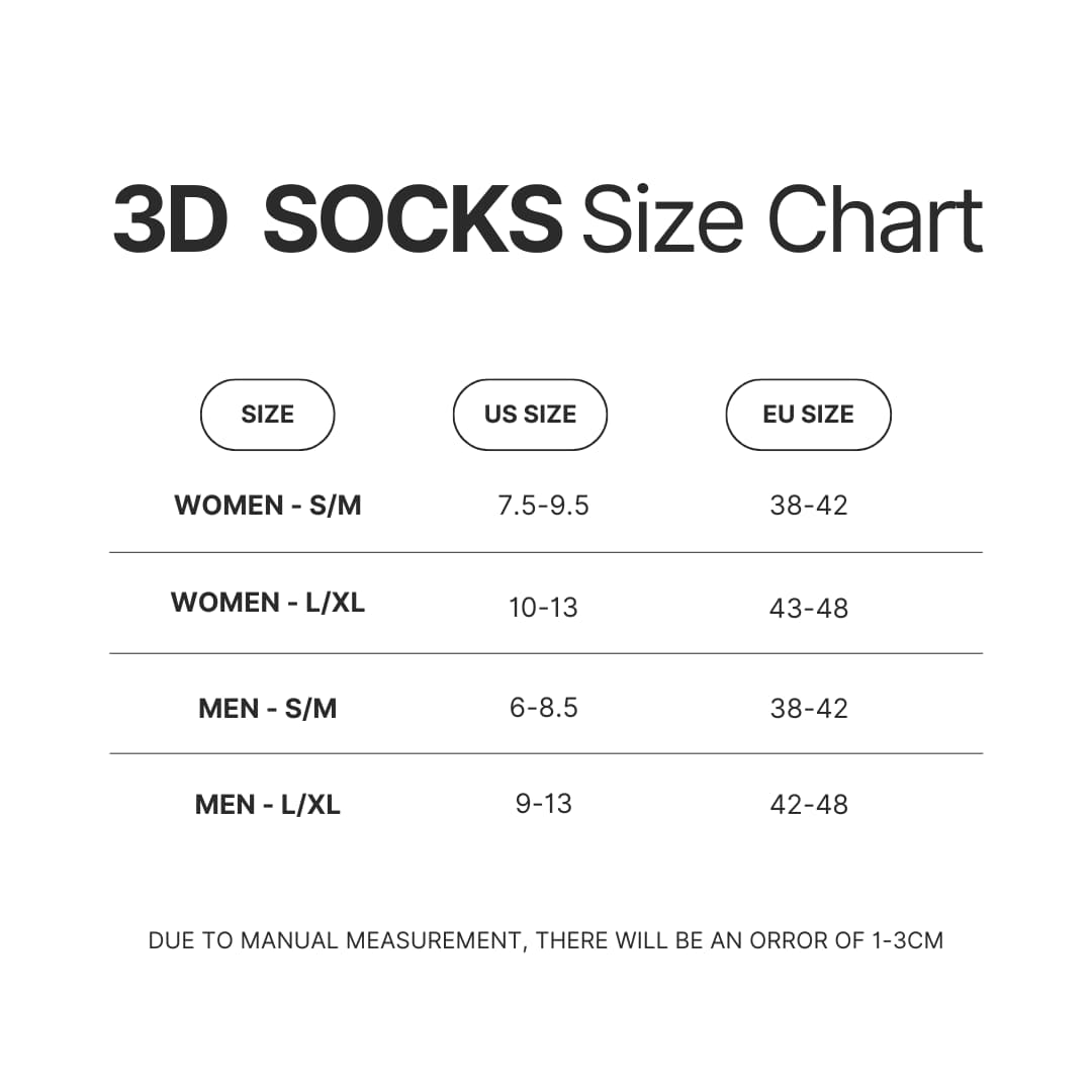 3D Socks Size Chart - Demon Slayer UK Shop