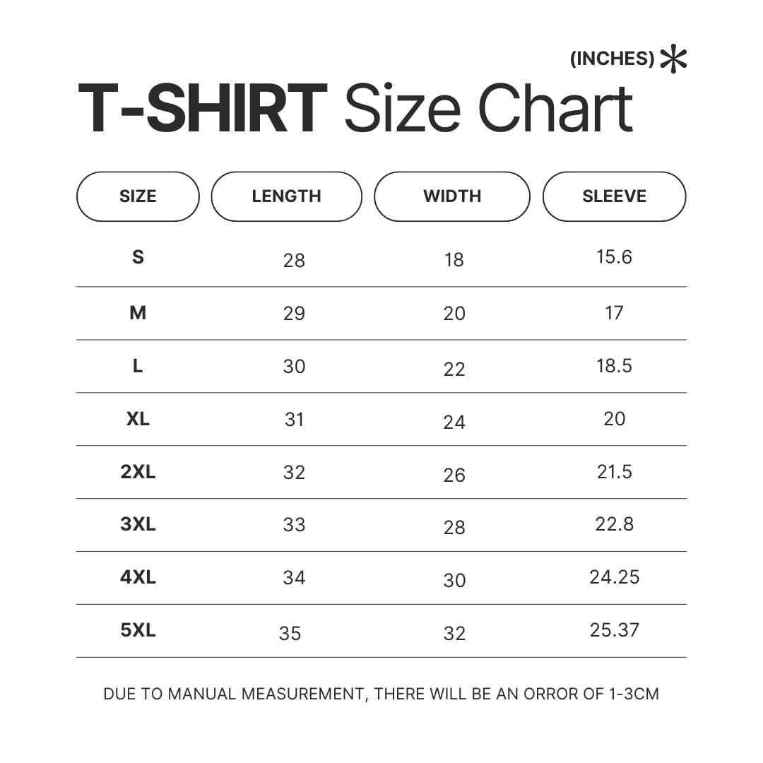 3D T shirt Size Chart - Demon Slayer UK Shop