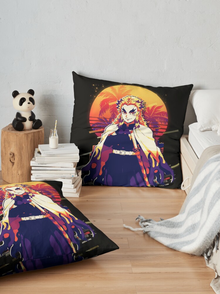 Kyojuro Rengoku Retro Art Throw Pillow - Image 2