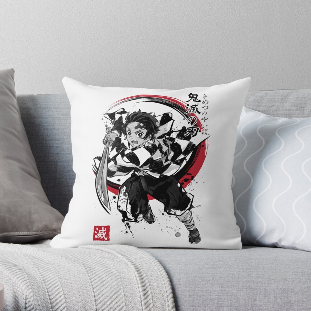 Demon Slayer Sumi E Throw Pillow