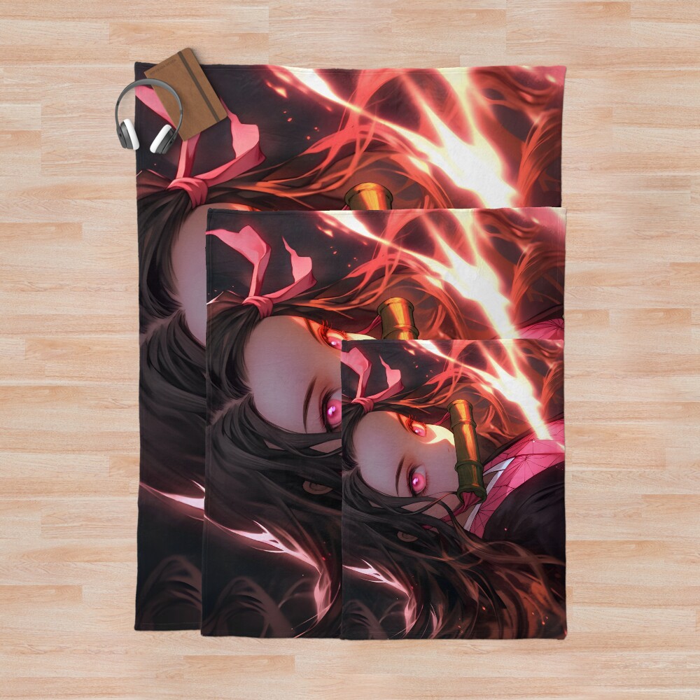 Nezuko Ds Cute Anime Girl Throw Blanket - Image 3
