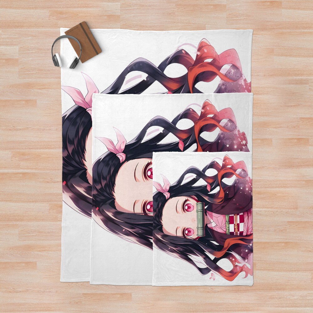 Nezuko Ds Cute Anime Girl Throw Blanket - Image 3