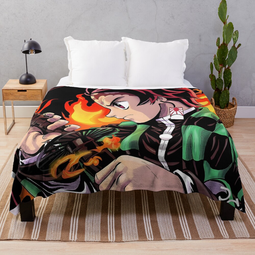 Flammable Art Work Of Slayer Yaiba Animes Film Throw Blanket