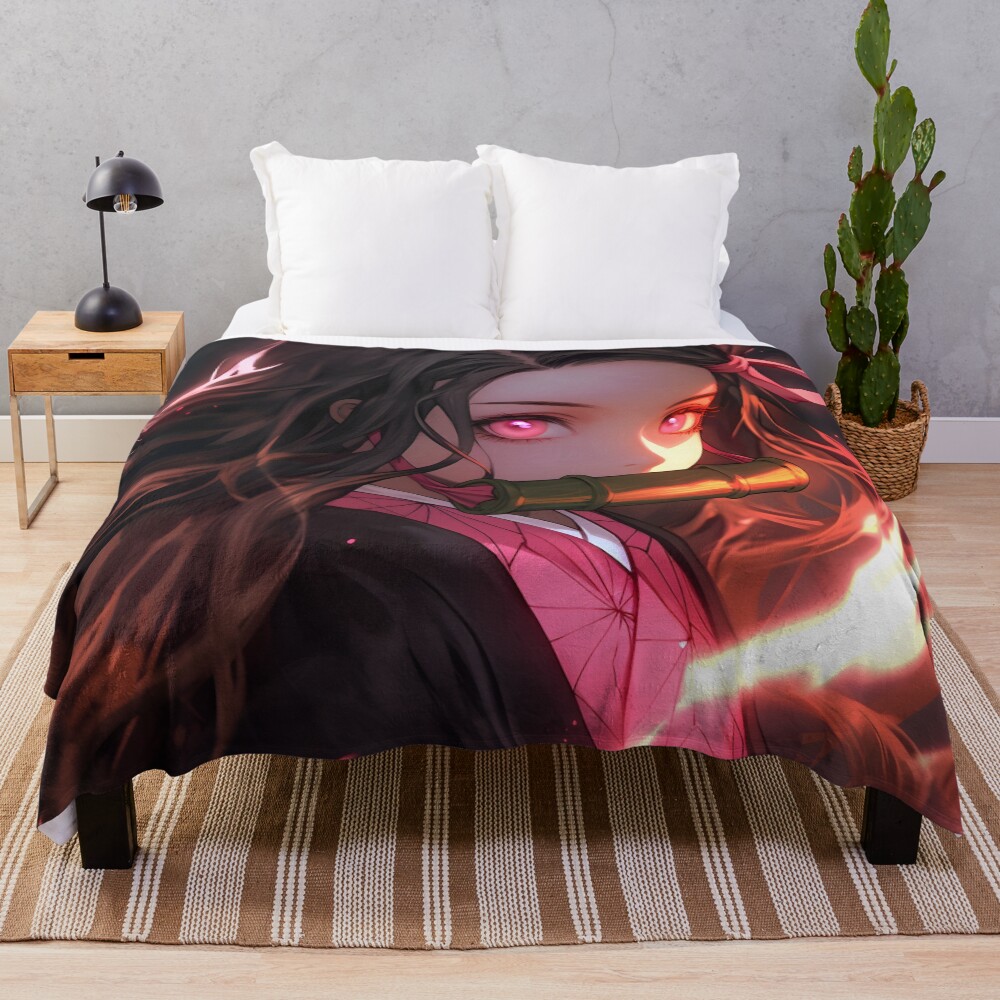 Nezuko Ds Cute Anime Girl Throw Blanket