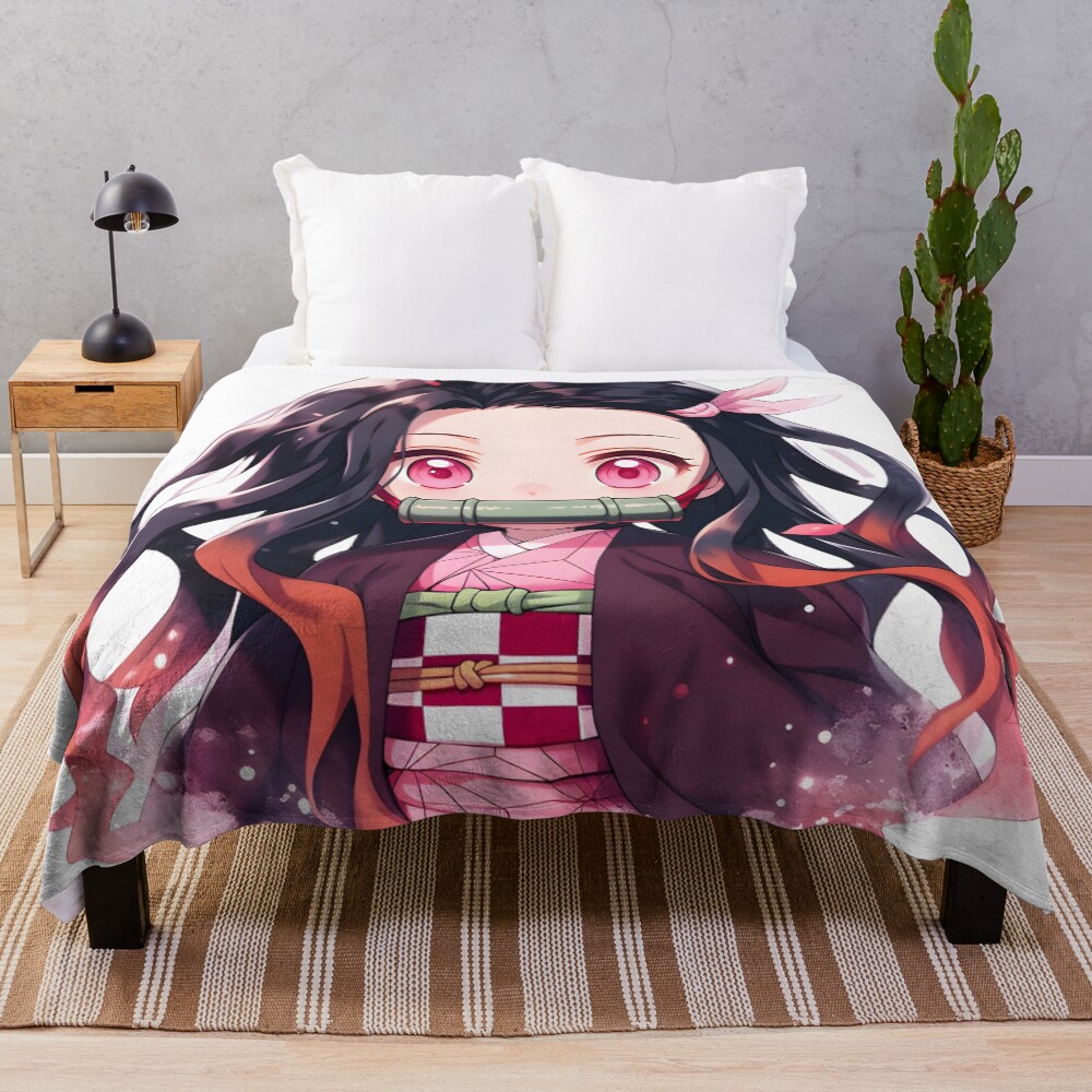 Nezuko Ds Cute Anime Girl Throw Blanket