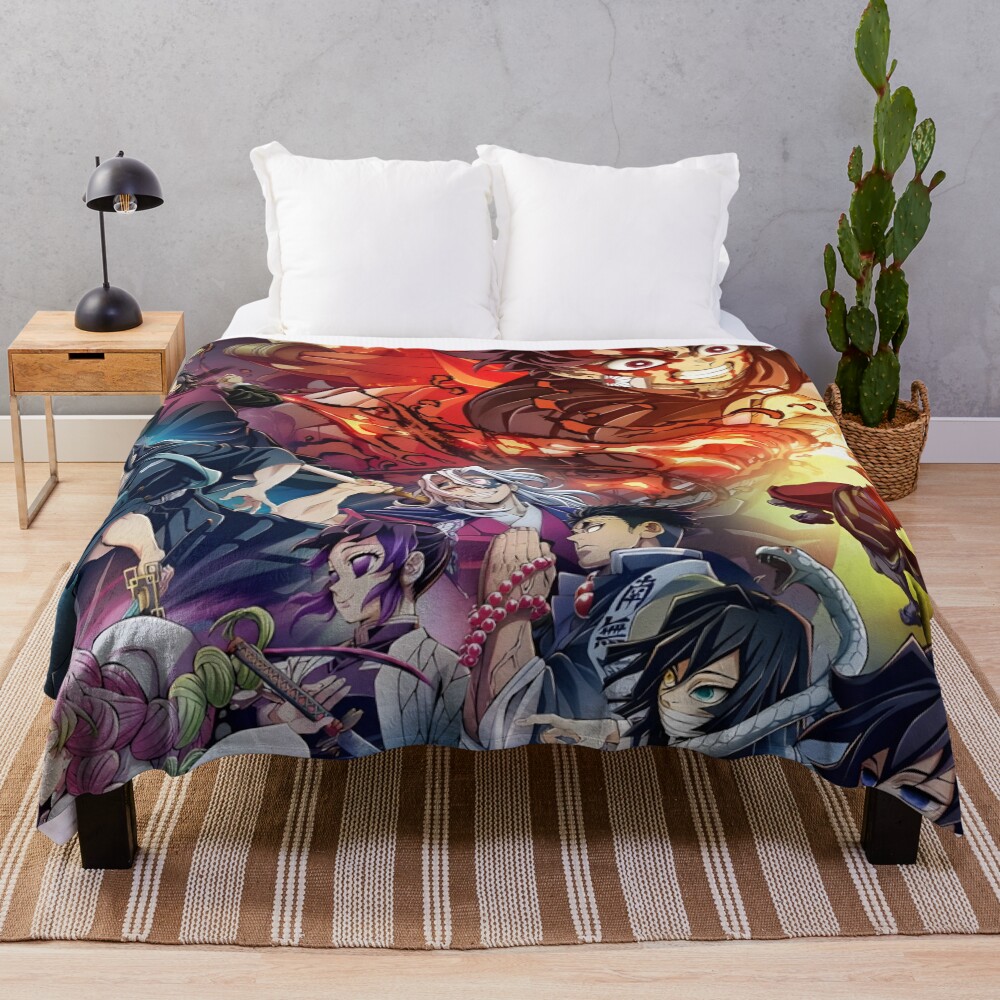 Demon Slayer Kimetsu No Yaiba Demon Slayer Cover Image Throw Blanket