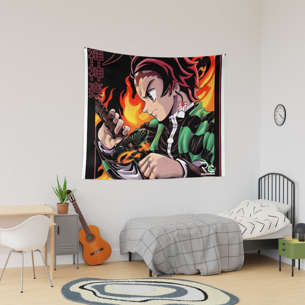 Flammable Art Work Of Slayer Yaiba Animes Film Tapestry