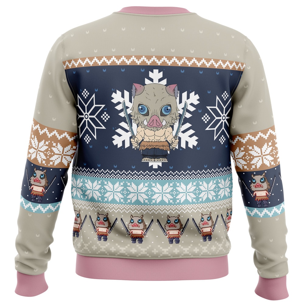 Chibi Christmas Inosuke Hashibira Demon Slayer Ugly Christmas Sweater - Image 2