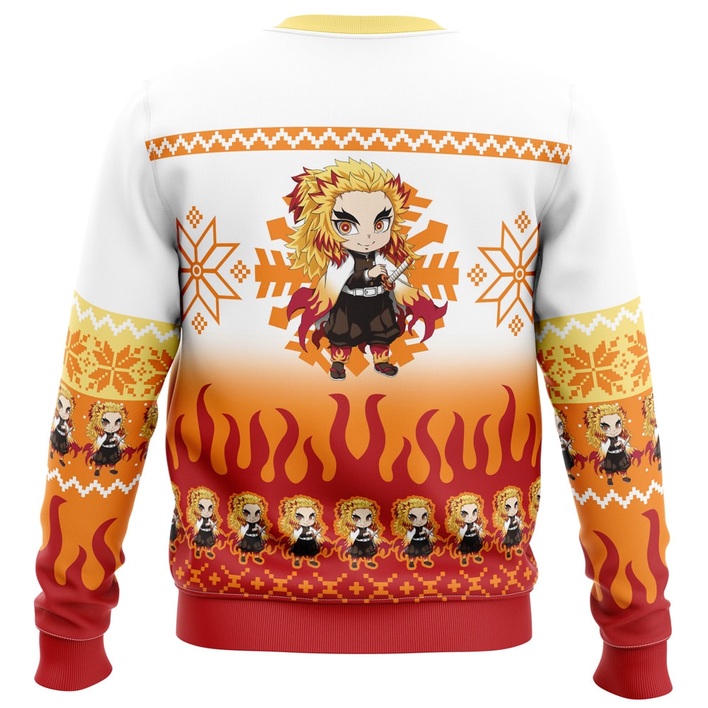 Chibi Christmas Kyojuro Rengoku Demon Slayer Ugly Christmas Sweater - Image 2