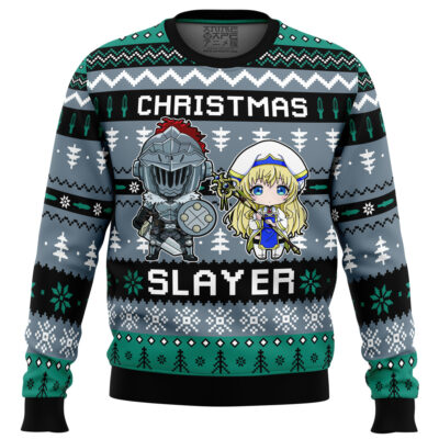 Christmas Slayer Goblin Slayer Ugly Christmas Sweater FRONT mockup - Demon Slayer UK Shop