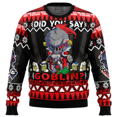 Did You Say Goblin Slayer Ugly Christmas Sweater FRONT Mockup - Demon Slayer UK Shop