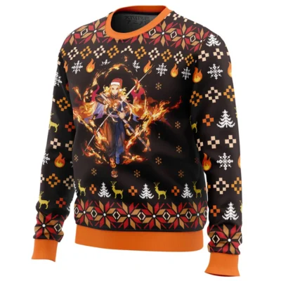 Fire Rengoku Demon Slayer men sweatshirt SIDE FRONT mockup - Demon Slayer UK Shop