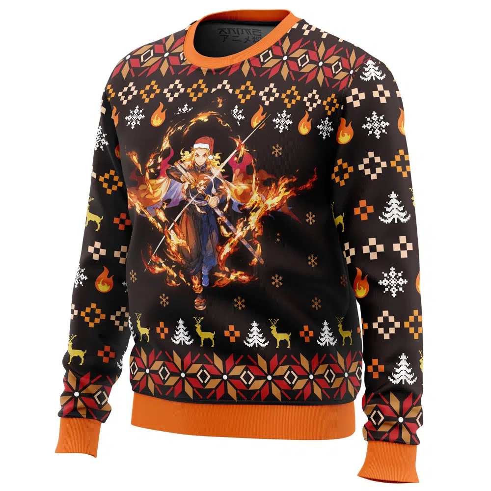 Fire Rengoku Demon Slayer Christmas Sweater - Image 2