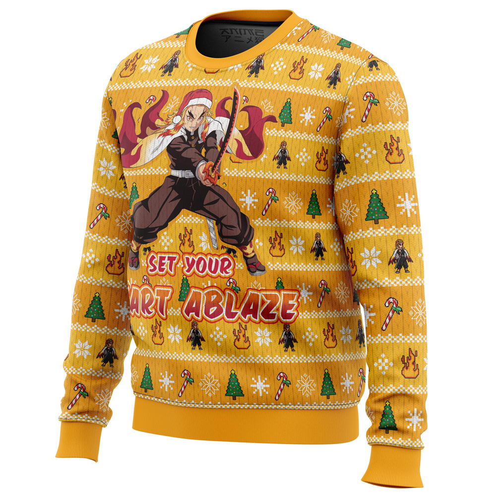 Heart Ablaze Rengoku Demon Slayer Christmas Sweater - Image 2