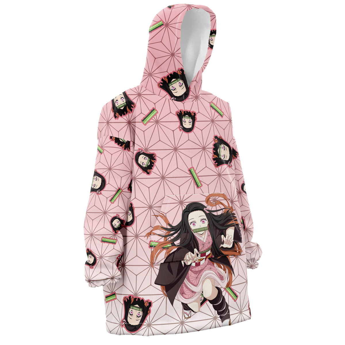 Nezuko Kamado Pattern Demon Slayer Snug Oversized Blanket Hoodie - Image 3