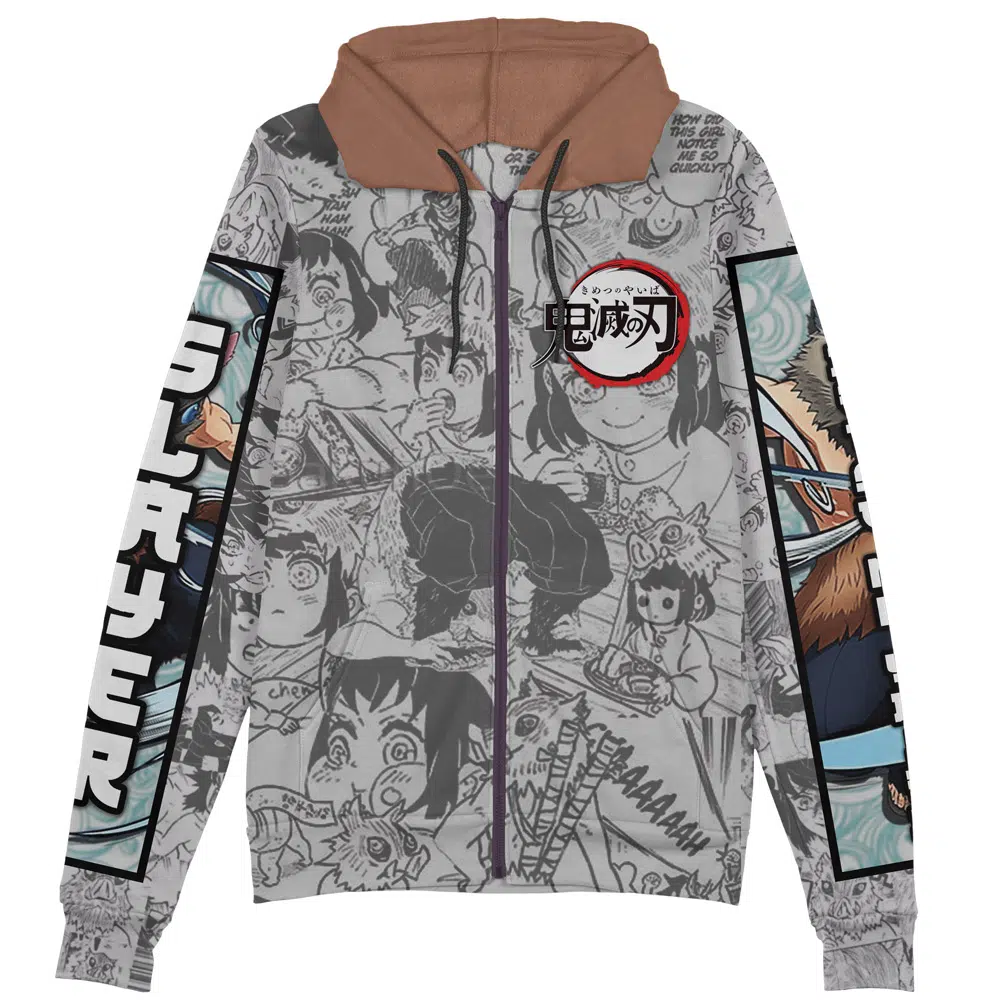 Hashibira Inosuke Manga Collage Demon Slayer Streetwear Zip Hoodie Jacket - Image 2