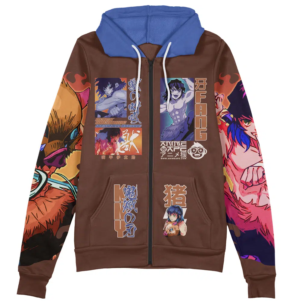 Hashibira Inosuke V2 Demon Slayer Streetwear Zip Hoodie Jacket - Image 2