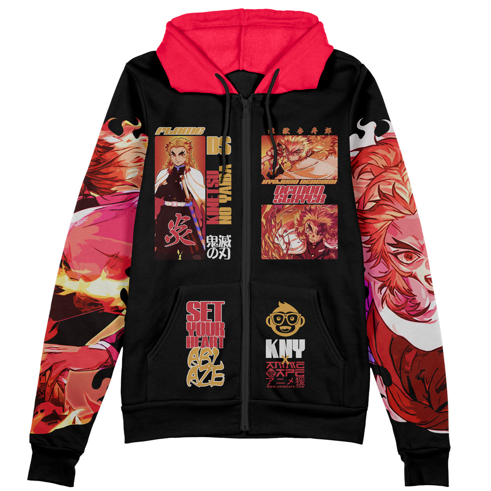 Kyojuro Rengoku V3 Demon Slayer Streetwear Zip Hoodie Jacket - Image 2