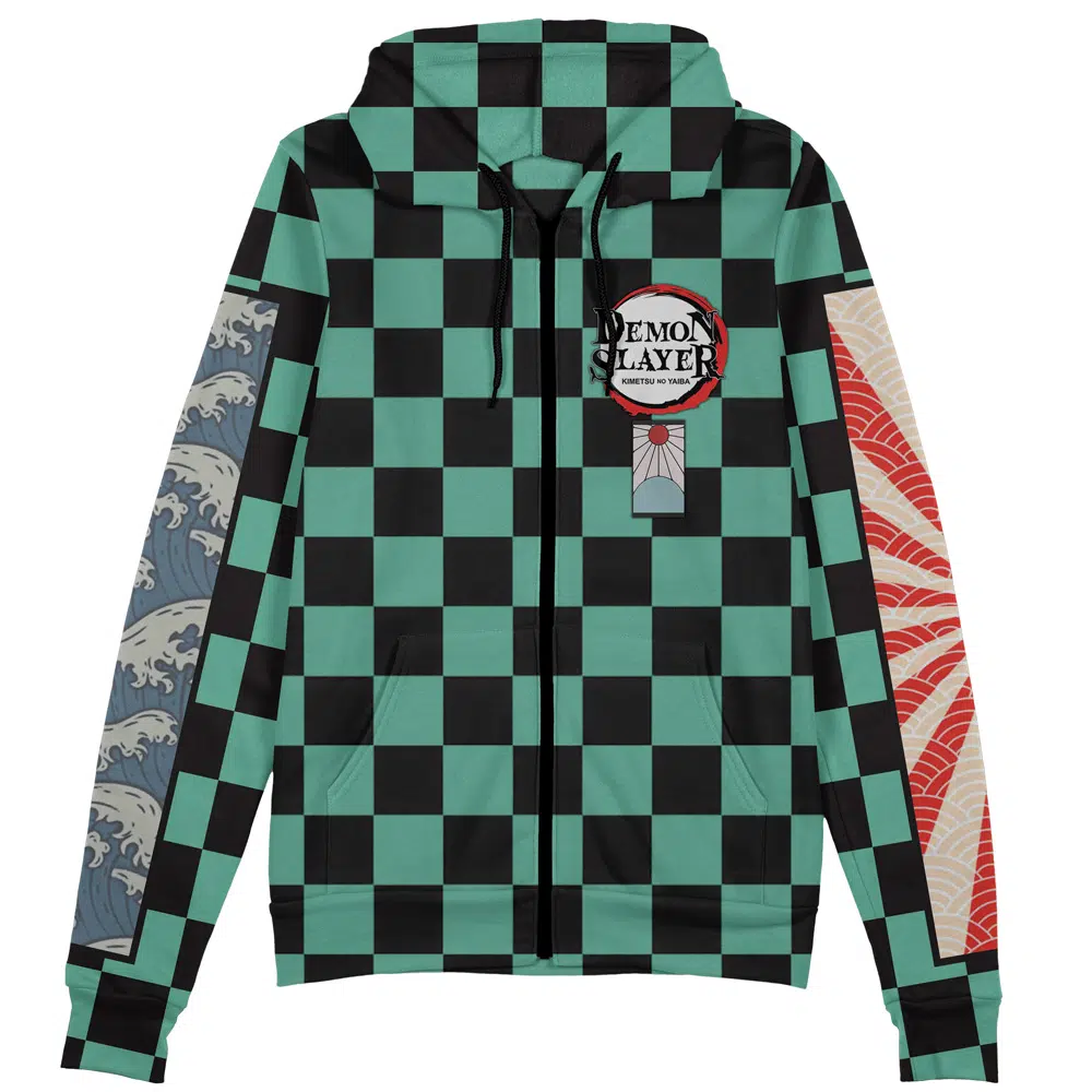 Kamado Tanjiro Haori Demon Slayer Streetwear Zip Hoodie Jacket - Image 2