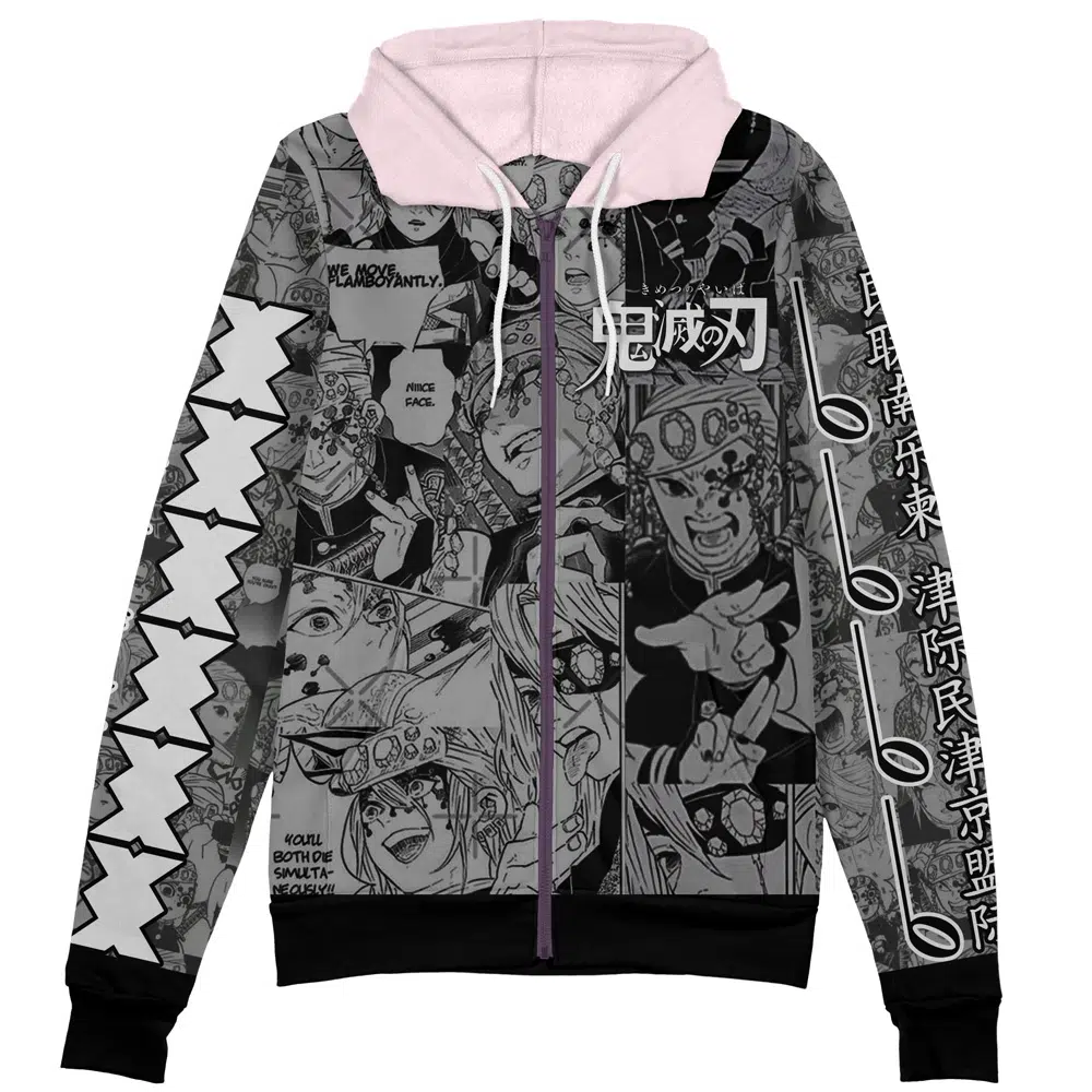 Uzui Tengen Manga Collage Demon Slayer Streetwear Zip Hoodie Jacket - Image 2